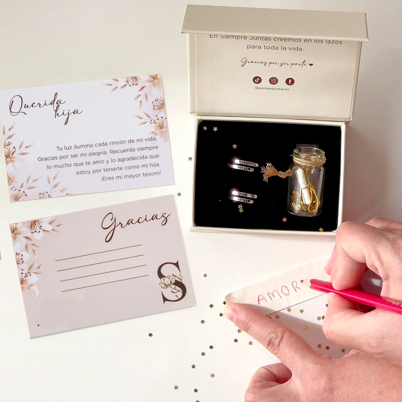 Set de 3 Anillos "Siempre Juntas" + Frasco de los sueños