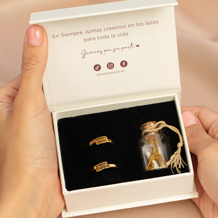 2 Anillos "Sempre juntes" (Catalán/Valenciano) + Frasco de los Sueños