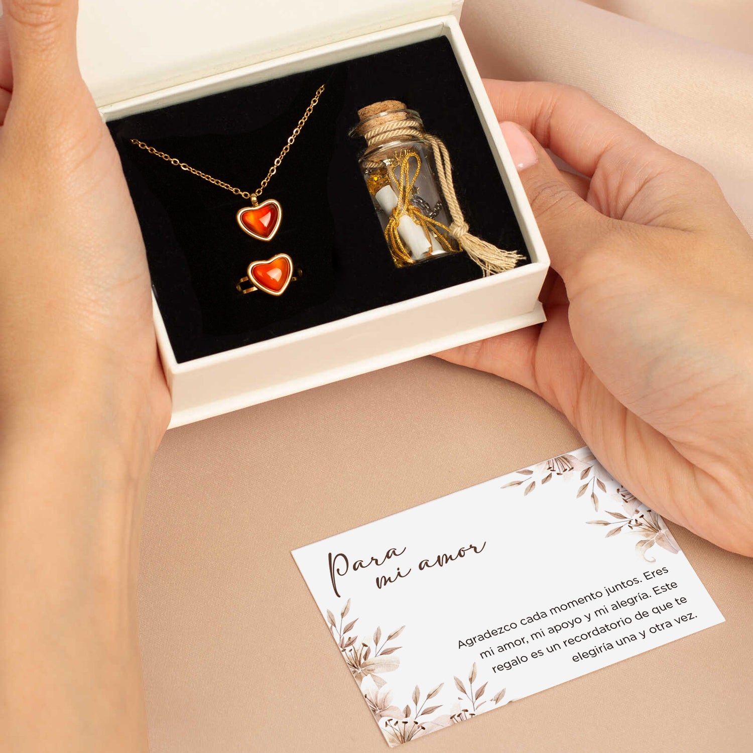 Set de Collar + Anillo Cornalina + Frasco de los sueños