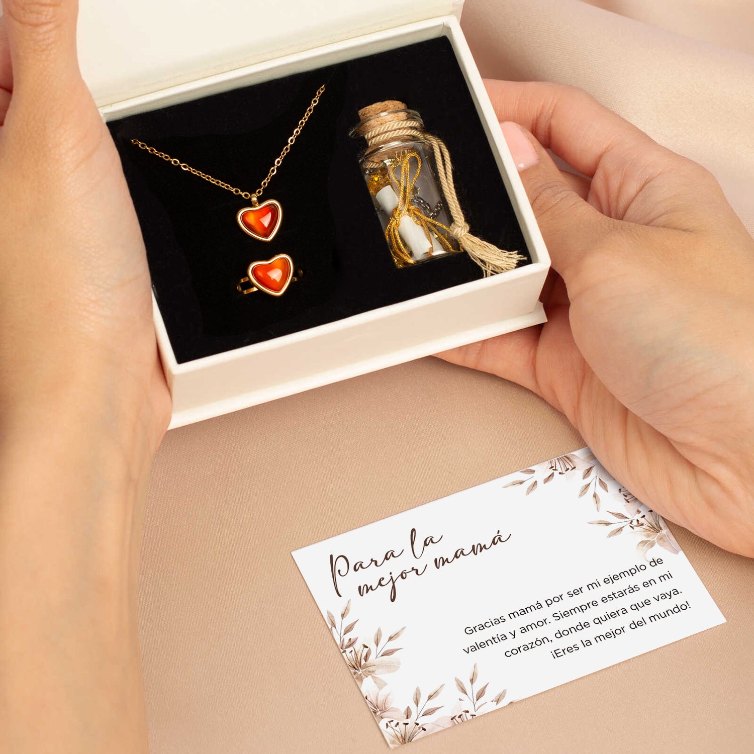Set de Collar + Anillo Cornalina + Frasco de los sueños